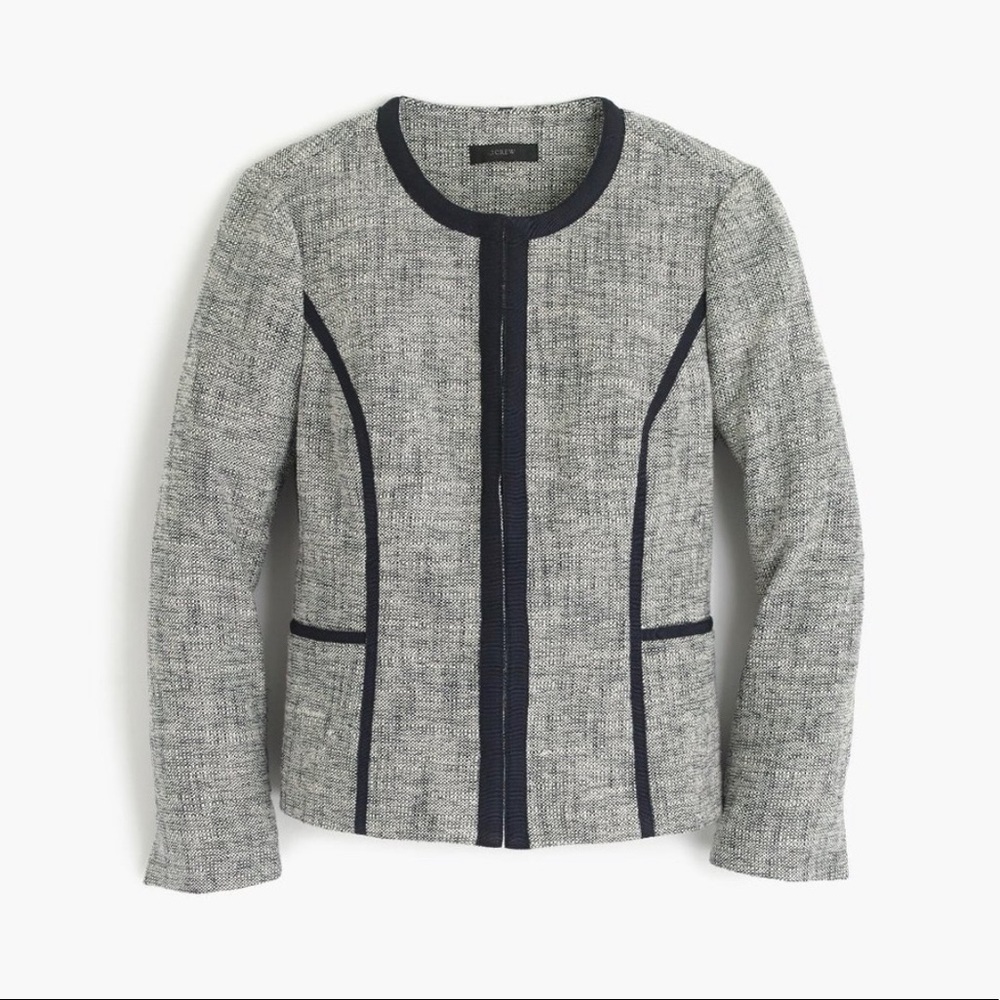 J.Crew collarless contrast tweed jacket 0, EUC!